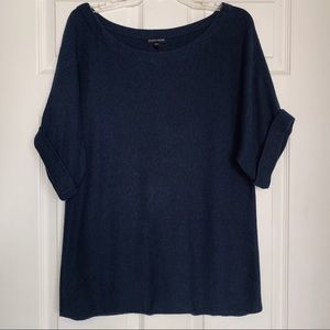 EILEEN FISHER cashmere blend navy blue short sleeve sweater knit top XS
